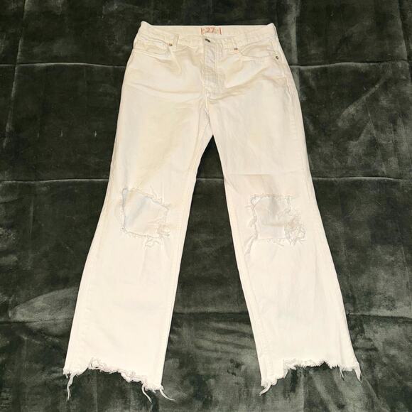 Free People We The Free Jeans Womens 27 White Denim Distressed Cotton Frayed Hem - Picture 1 of 11